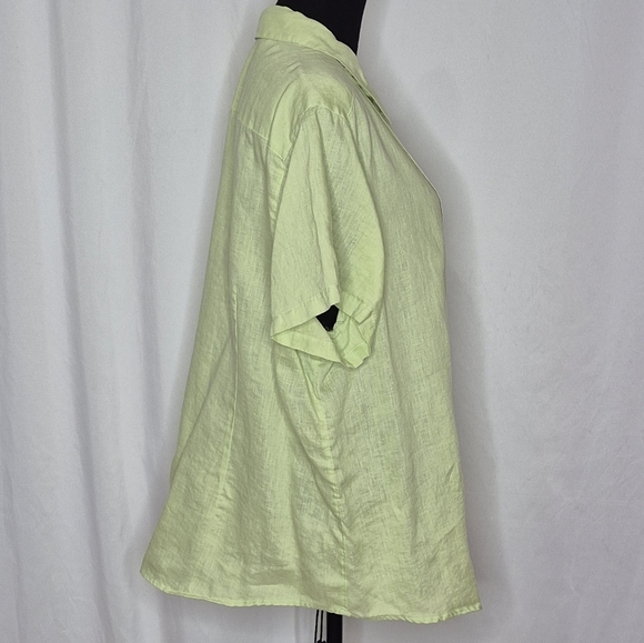 J. Jill Chartreuse Short Sleeve 100% Linen Pintuck Front Button Shirt - Size 3X - Picture 3 of 12